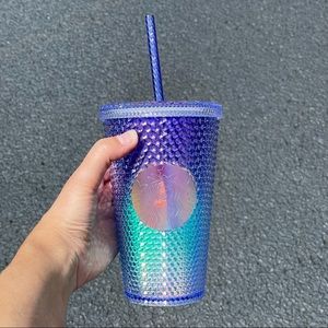 Starbucks 16 oz Blue Iridescent Ombre Studded Tumbler Reusable Straw 2021